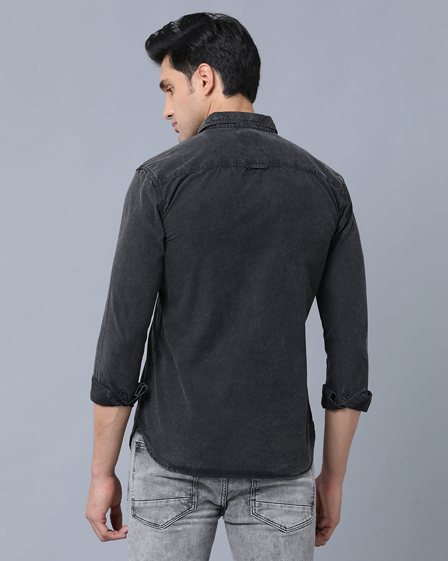 VOI Jeans Men's Solid Black Cotton Slim Fit Casual Shirt