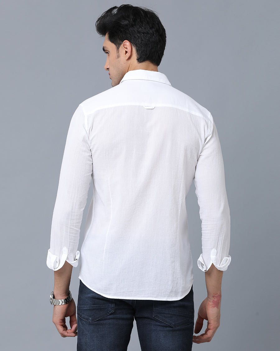 VOI Jeans Men's Solid White Slim Fit Cotton Casual Shirt