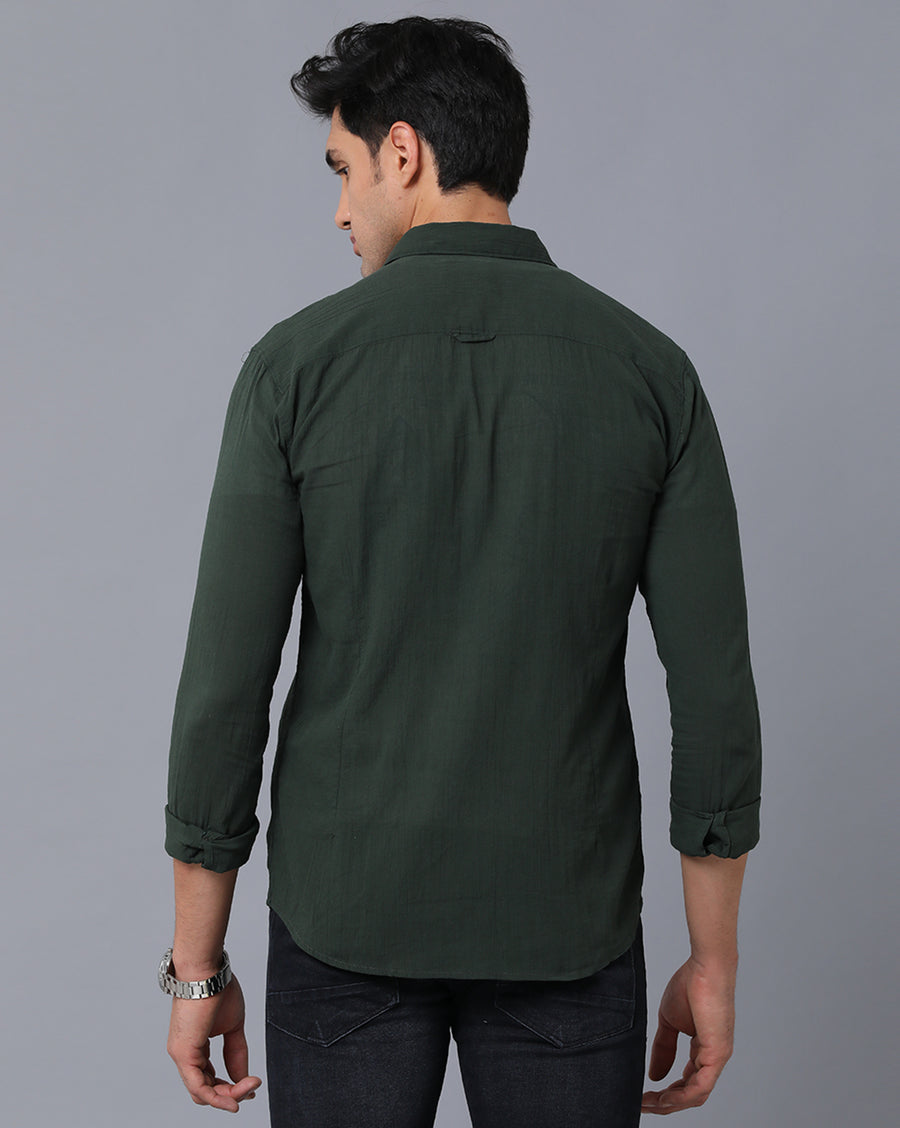 VOI Jeans Men's Solid Green Cotton Slim Fit Casual Shirt