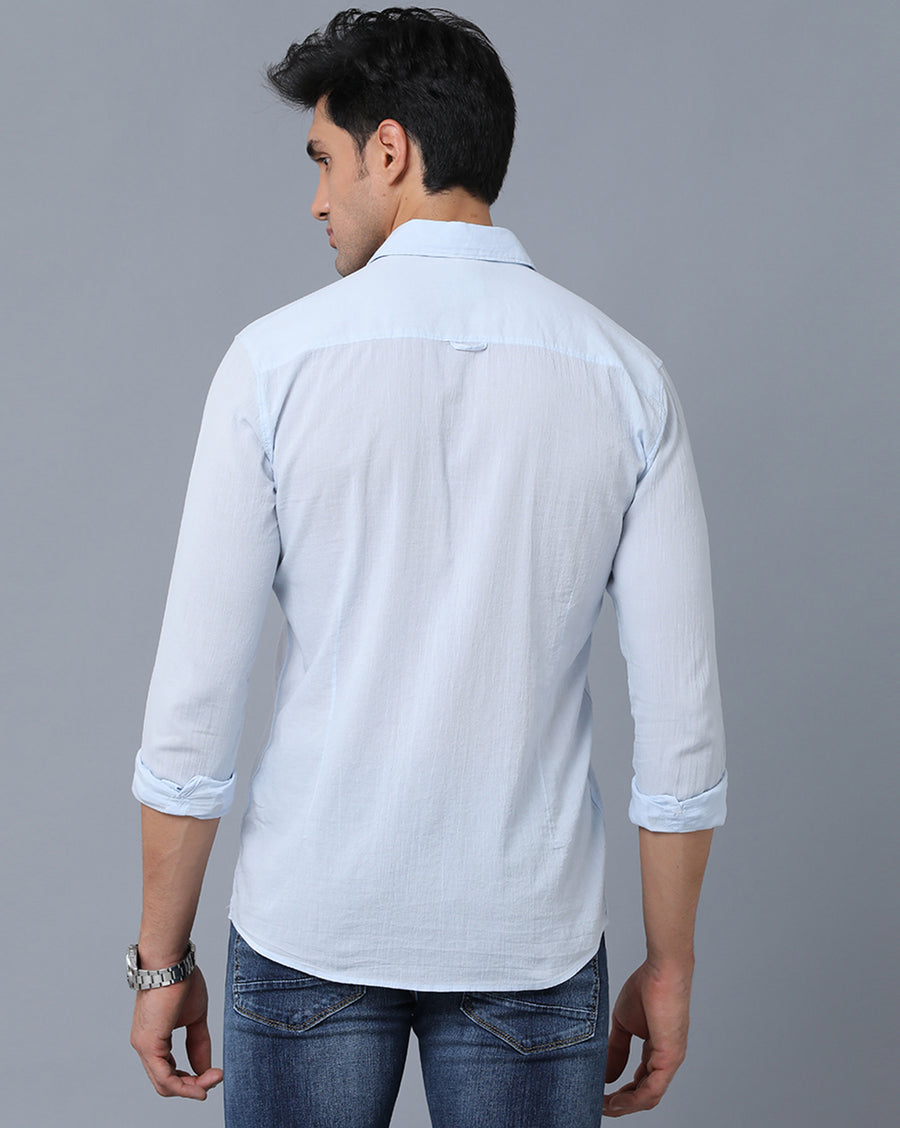 VOI Jeans Men's Solid Blue Cotton Slim Fit Casual Shirt