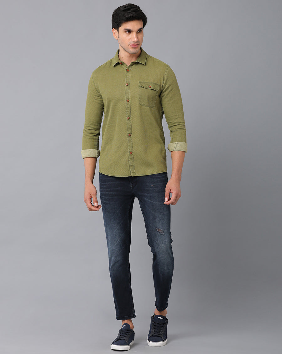 VOI Jeans Men's Solid Light Green Cotton Casual Shirt