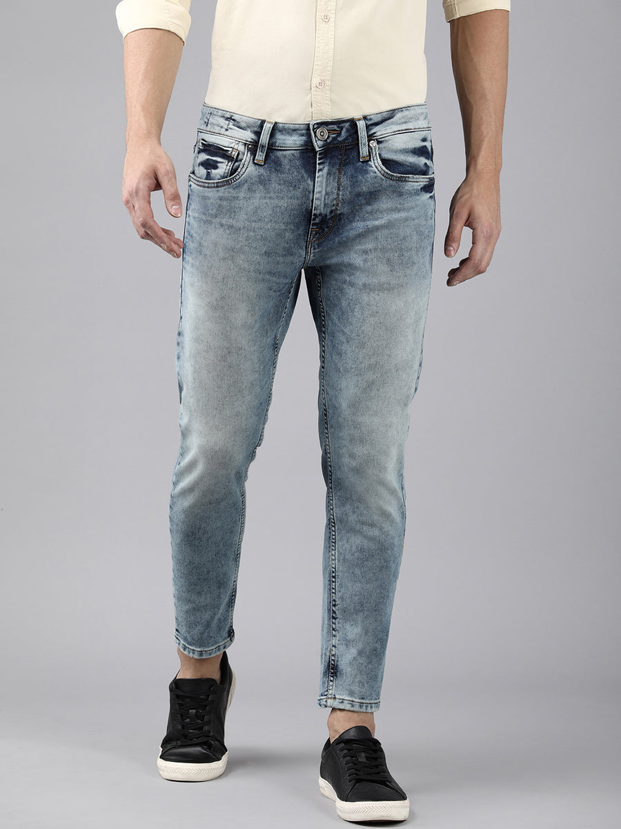 Voi Men Indigo Track Skinny Cropped Fit Jeans