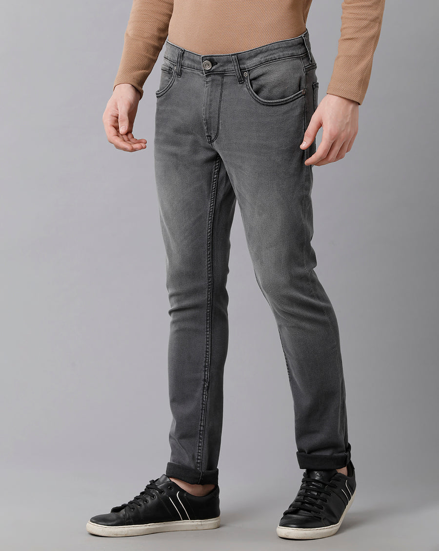 VOI Jeans Men's Solid Grey Cotton Blended Skinny Fit Jeans