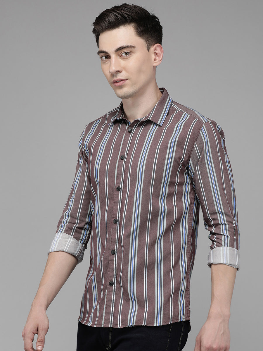 Men Classic Maroon Striped Twill Shirt