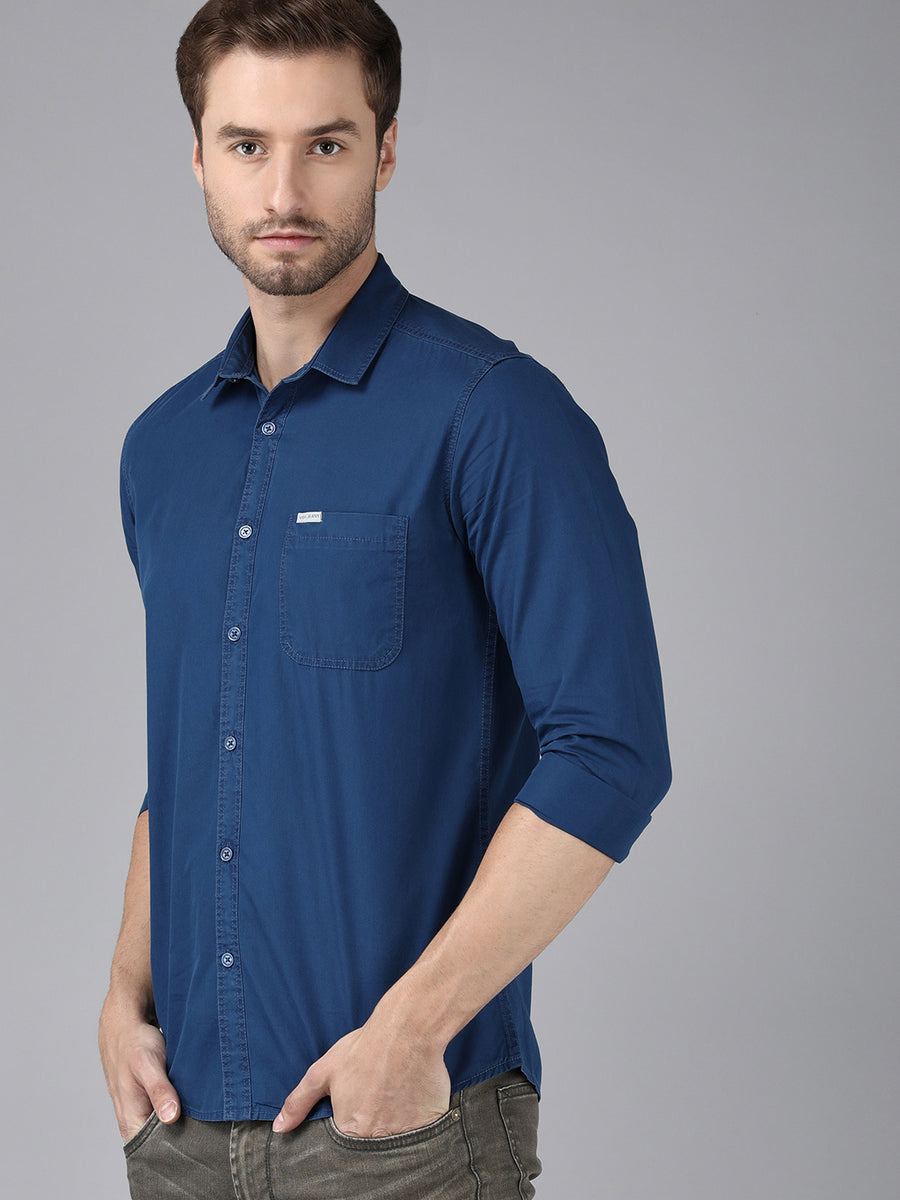 Men Plain Blue Solid Casual Shirt
