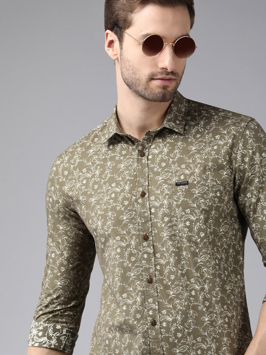 Men's Olive Floral printed Shirt