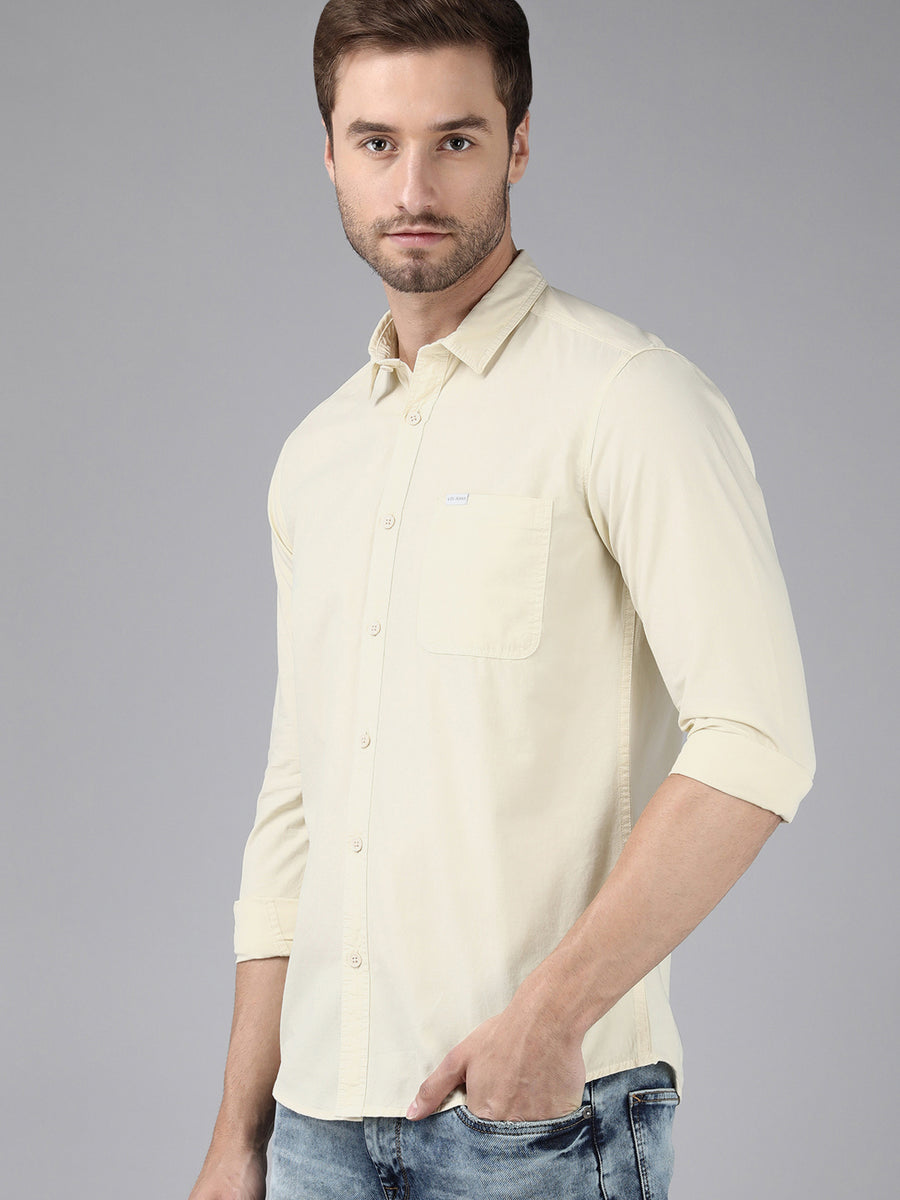 Men Plain  Yellow Solid Casual Shirt