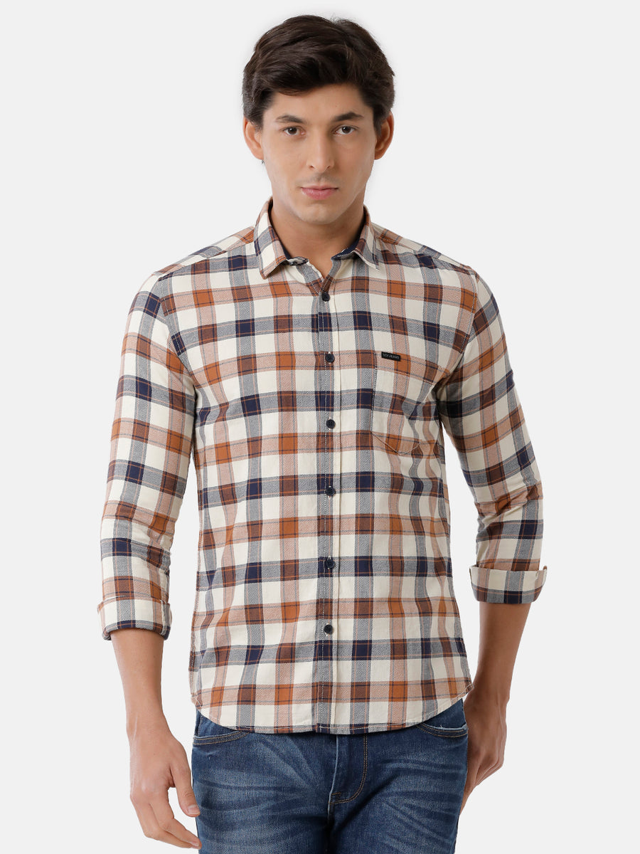 Men Beige & Brown Multi Checked Casual Shirt