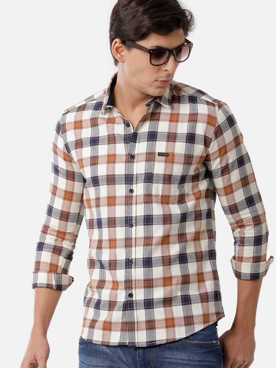 Men Beige & Brown Multi Checked Casual Shirt