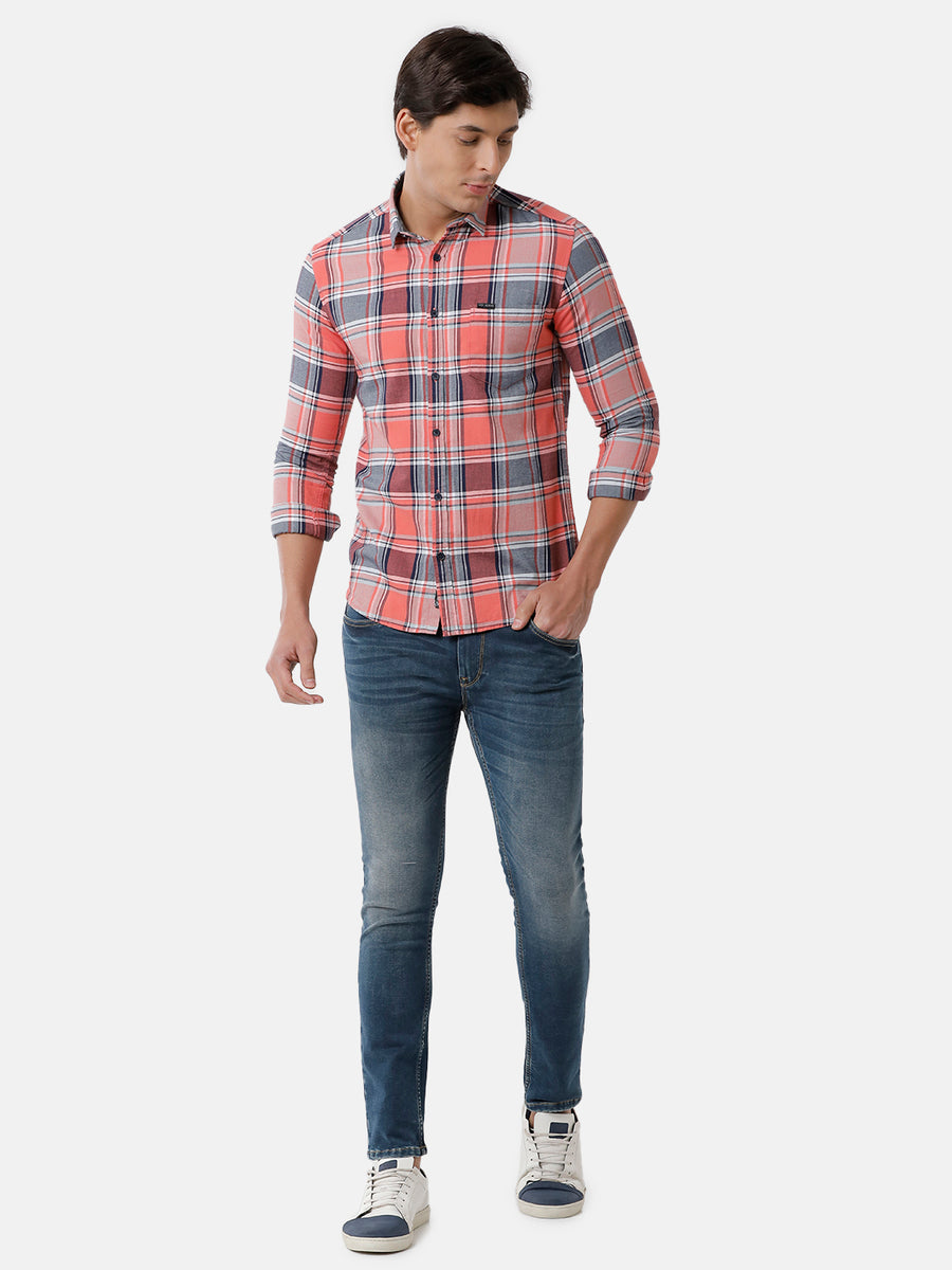 Men Pink Checked Slim Fit Casual Shirt