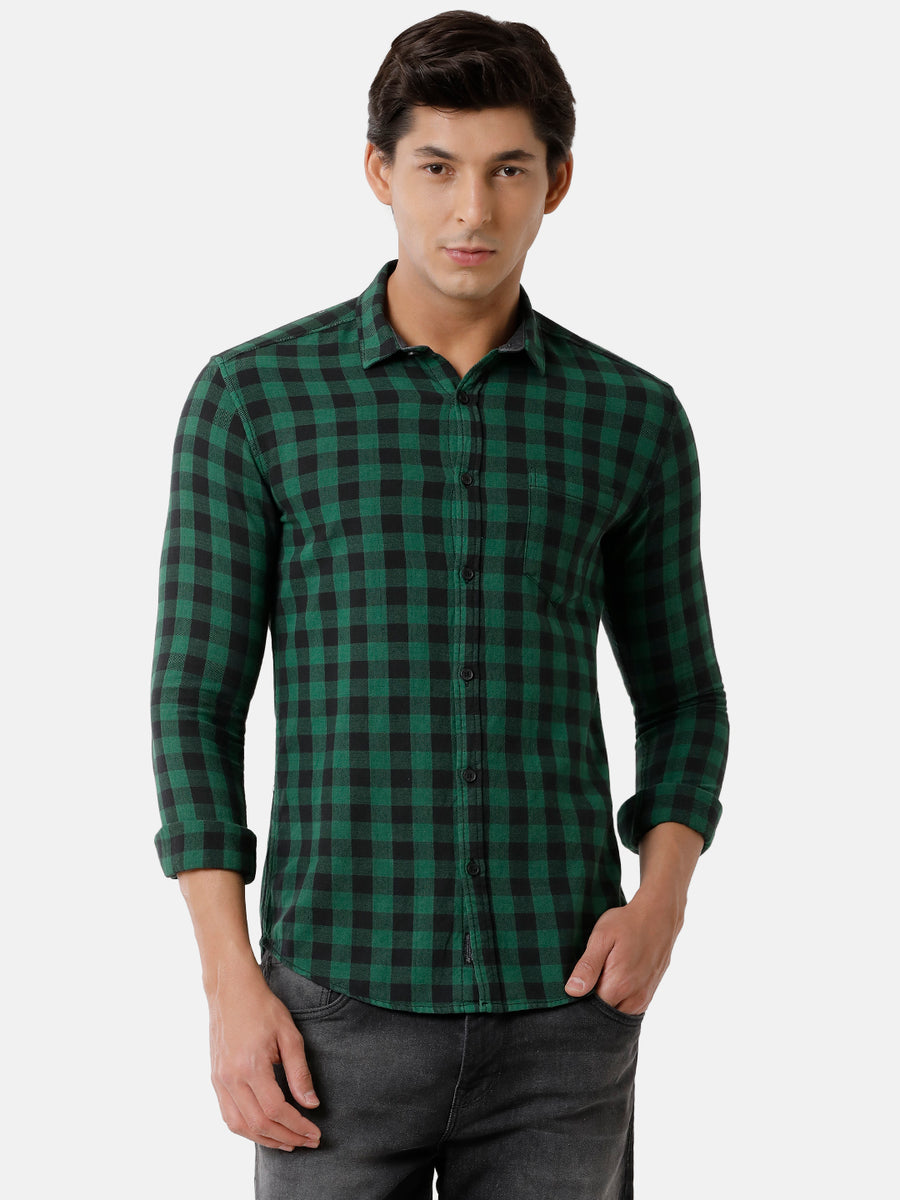 Men Green & Black Checked Casual Shirt