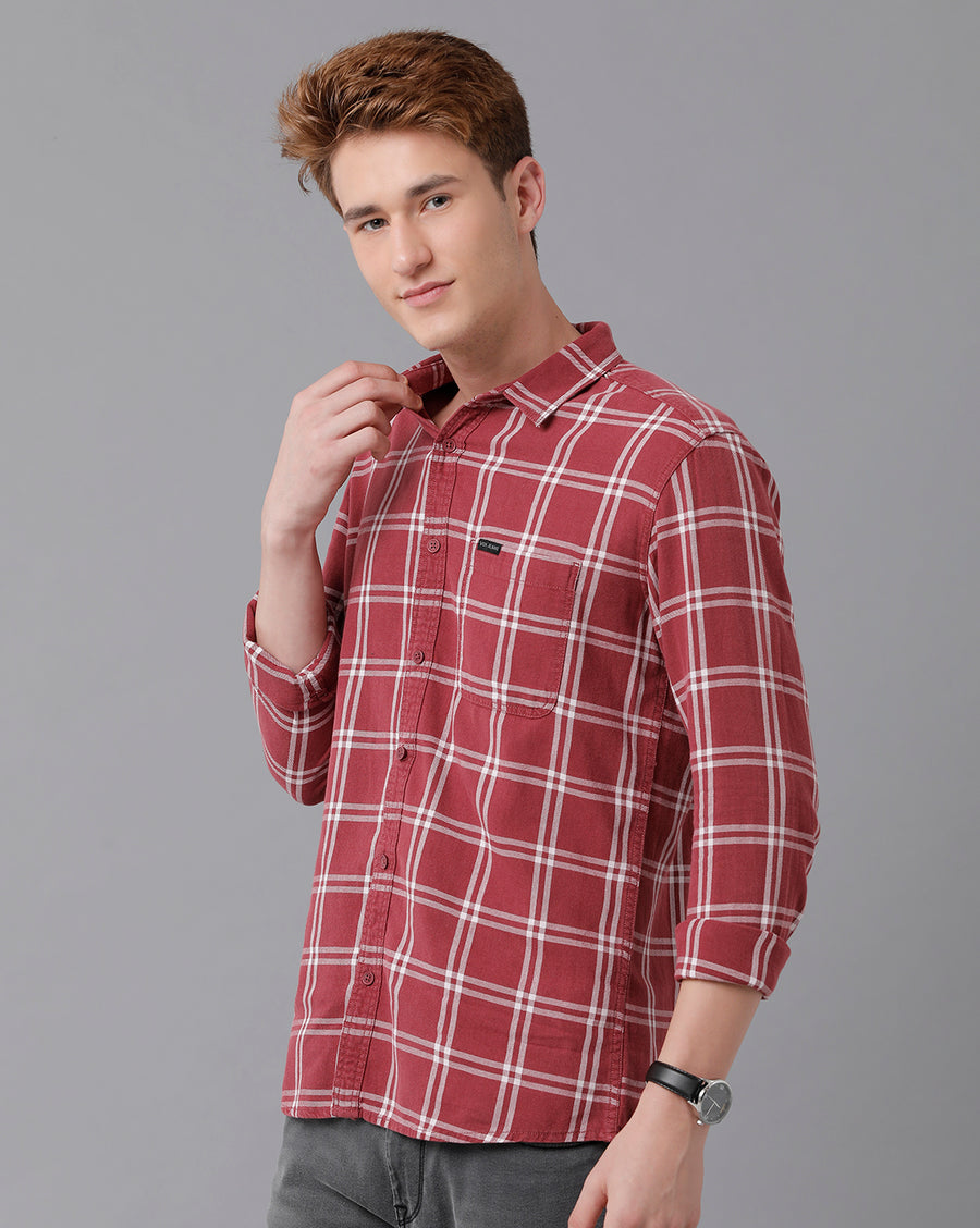 VOI Jeans Men's Red Checked Slim Fit Shirt