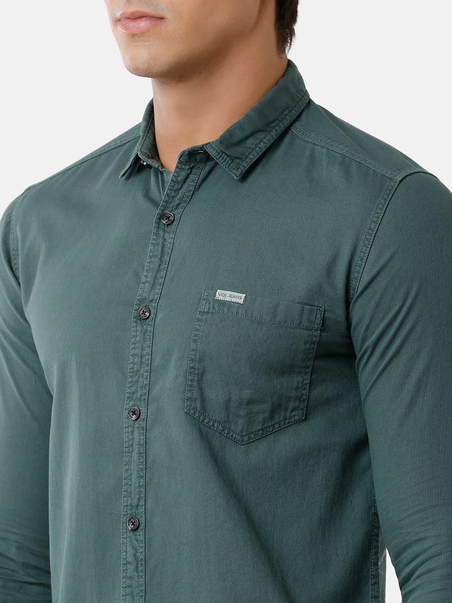 Men Olive Solid Dobby Casual Shirt
