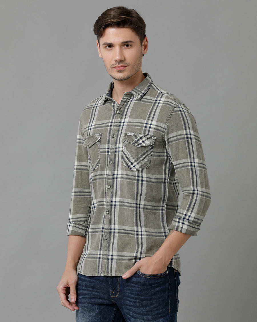 Voi Jeans Men's Casual Olive Indigo Checks Shirt - VOSH1670