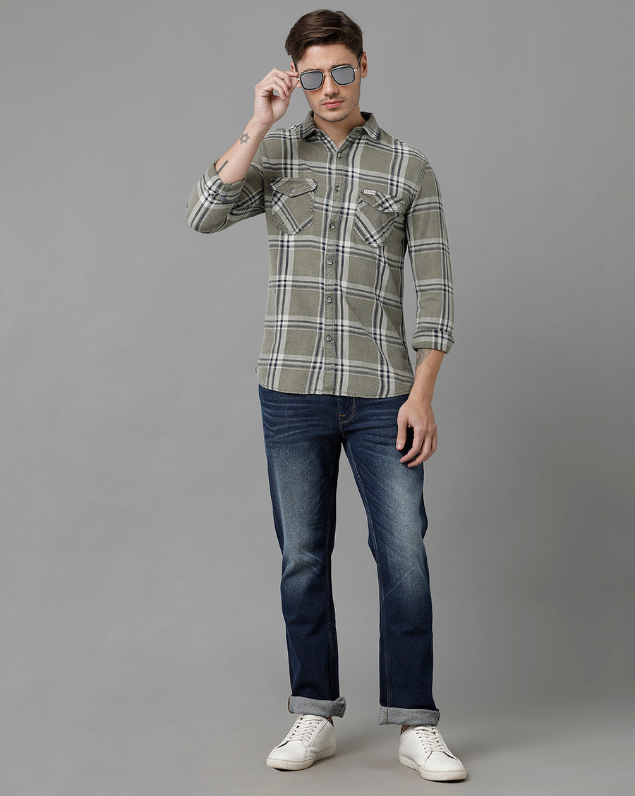Voi Jeans Men's Casual Olive Indigo Checks Shirt - VOSH1670