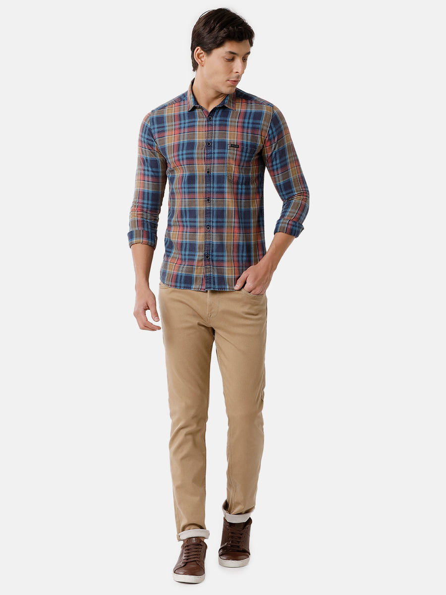 Men Indigo & Multi-Colored Checked Casual shirt