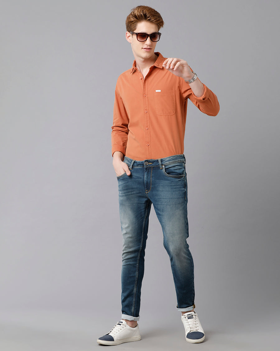VOI Jeans Men's Solid Rust Cotton Slim Fit Shirt