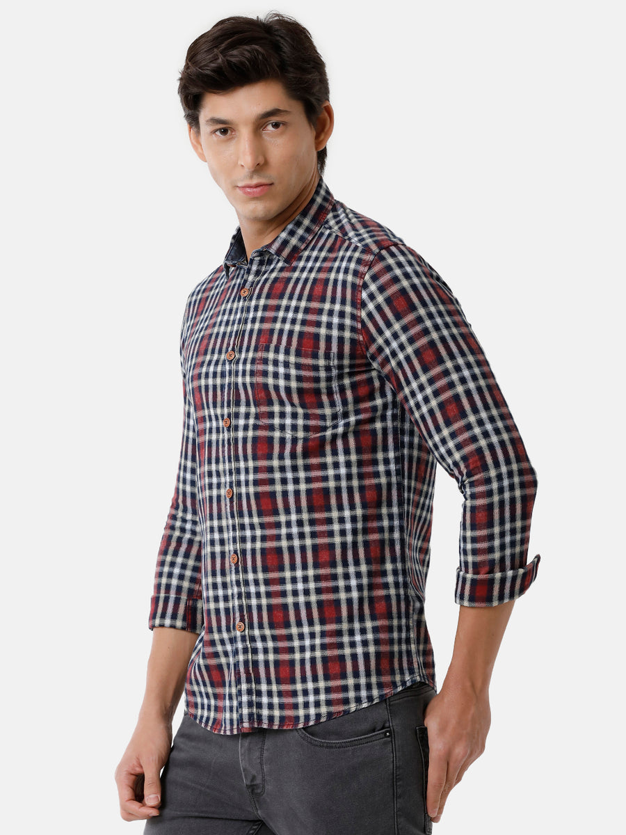 Men Indigo Multi-Colored Checked Casual Shirt