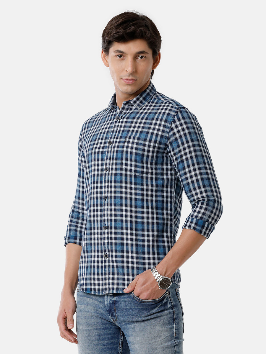 Men Indigo Multi-Colored Checked Casual Cotton Shirt