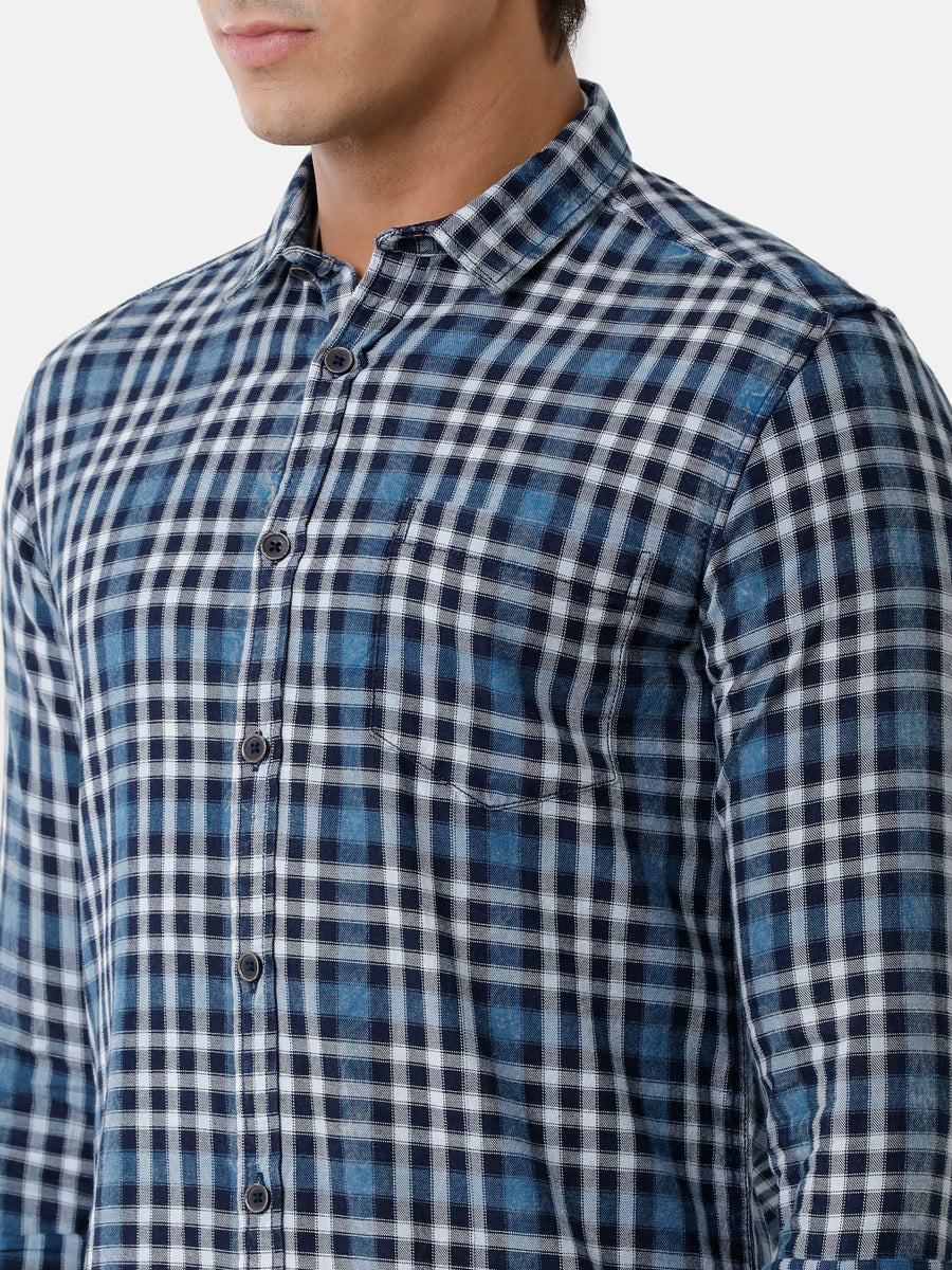 Men Indigo Multi-Colored Checked Casual Cotton Shirt