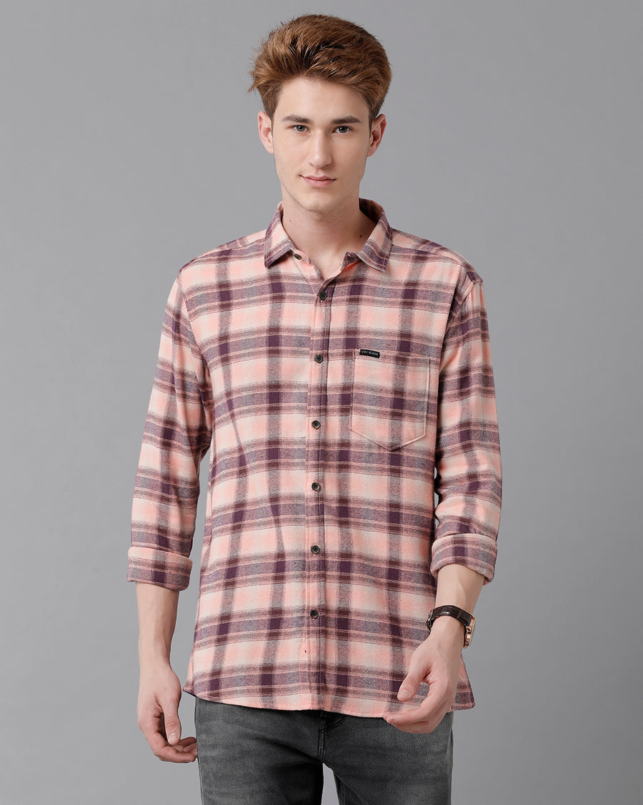 VOI Jeans Men's Pink Checked Slim Fit Shirt
