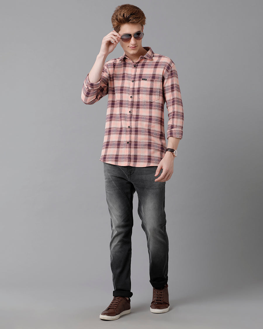 VOI Jeans Men's Pink Checked Slim Fit Shirt