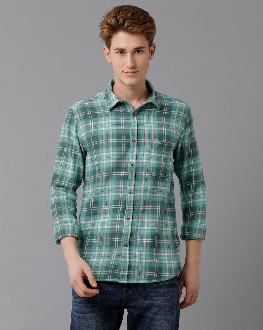 VOI Jeans Men's Green Checked Slim Fit Shirt