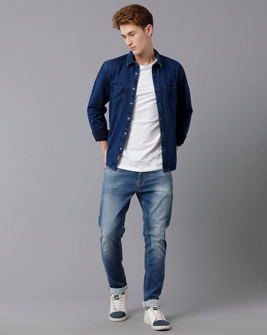 VOI Jeans Men's Solid Navy Regular fit Shacket