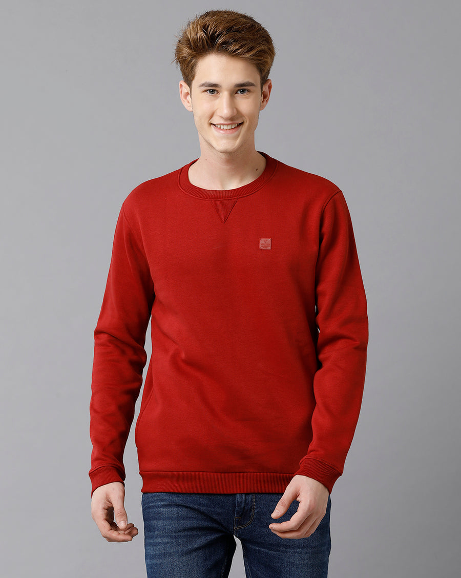 VOI Jeans Men's Regularfit Solid Red SweatShirt.