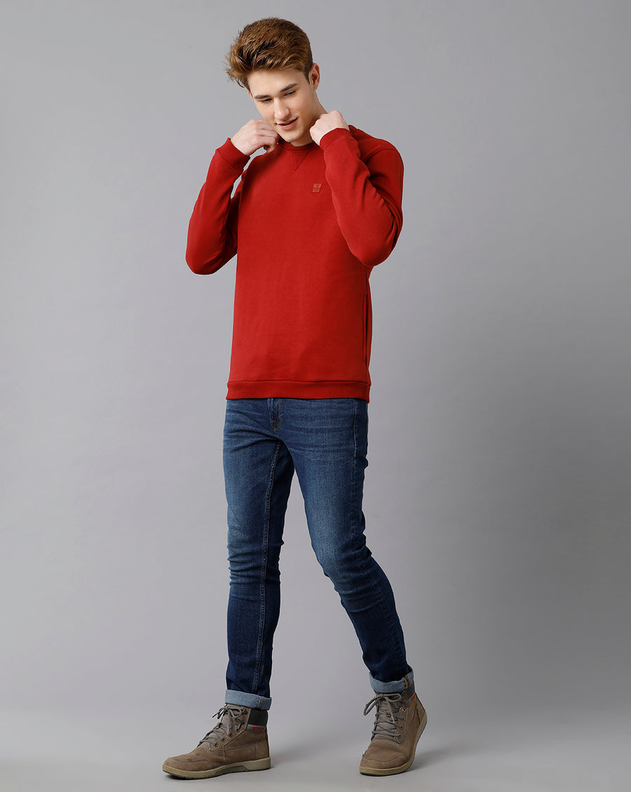 VOI Jeans Men's Regularfit Solid Red SweatShirt.
