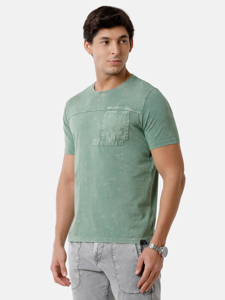 Men's Green Acid Washed Tshirt