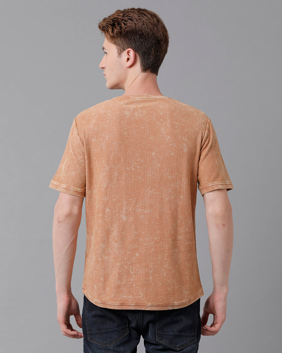 VOI Jeans Men's Solid Glazed Ginger Cotton Regular Fit Crew Neck T-Shirt
