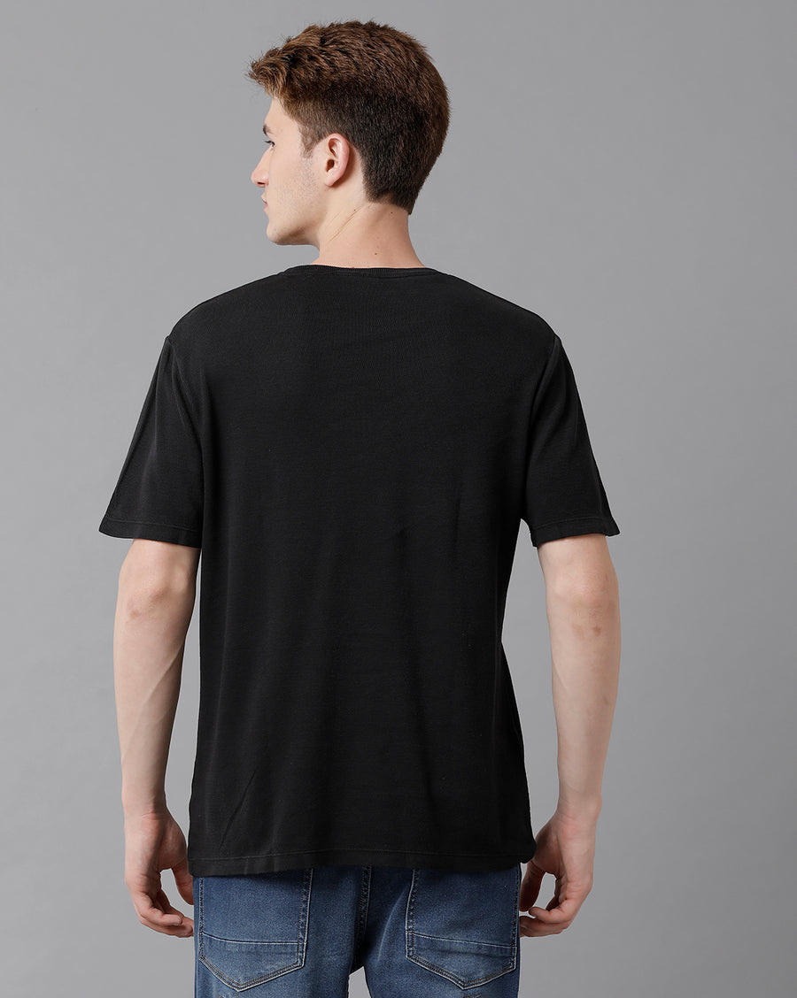 VOI Jeans Men's Solid Black Crew Neck T-Shirt