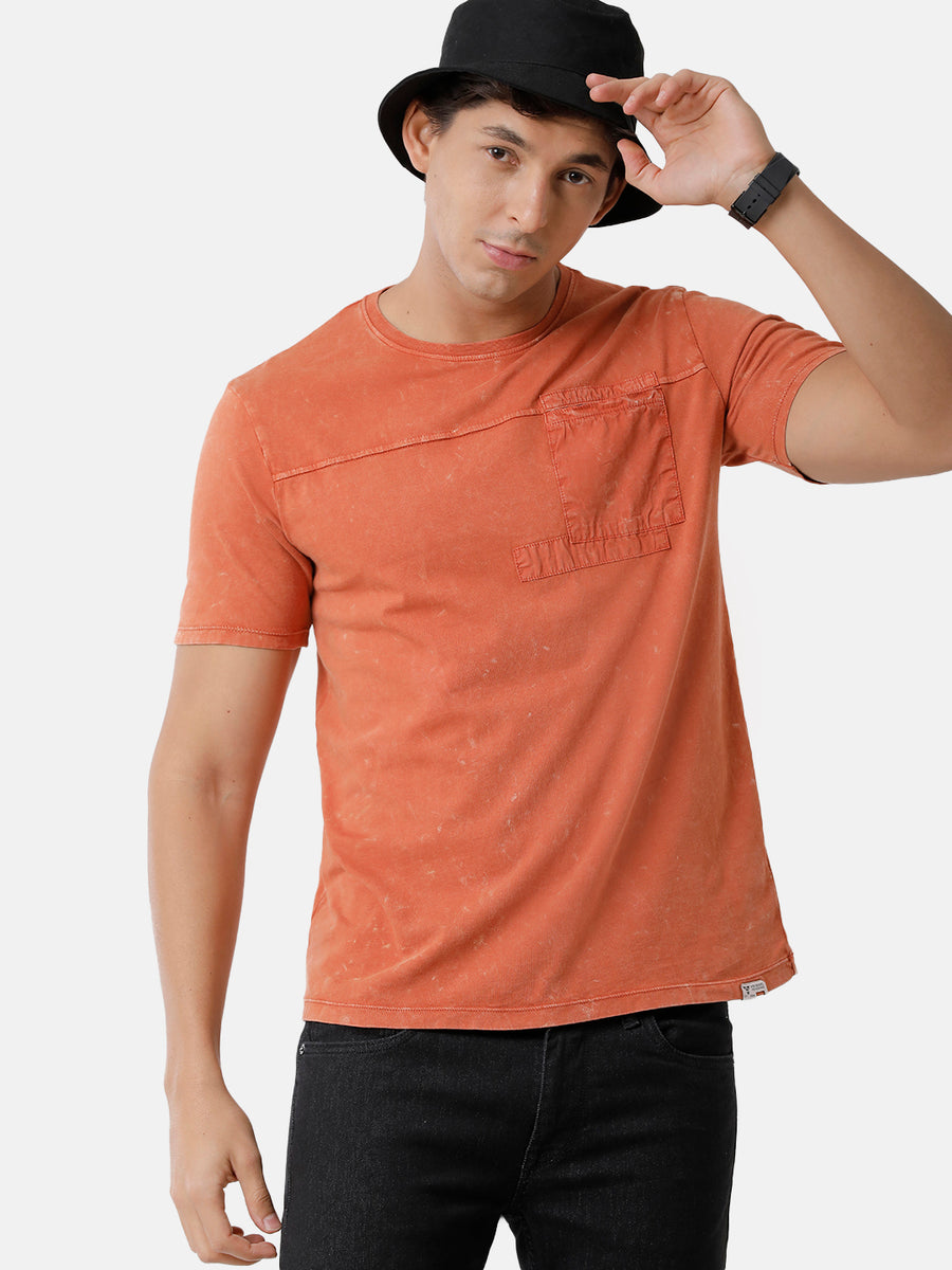 Men's Orange Acid Washed Tshirt