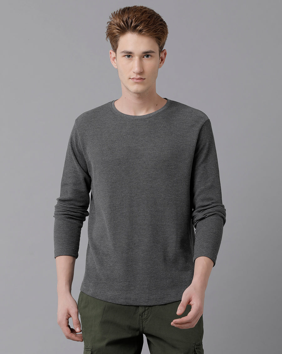 VOI Jeans Men's Grey Melange Full Sleeve T-shirt