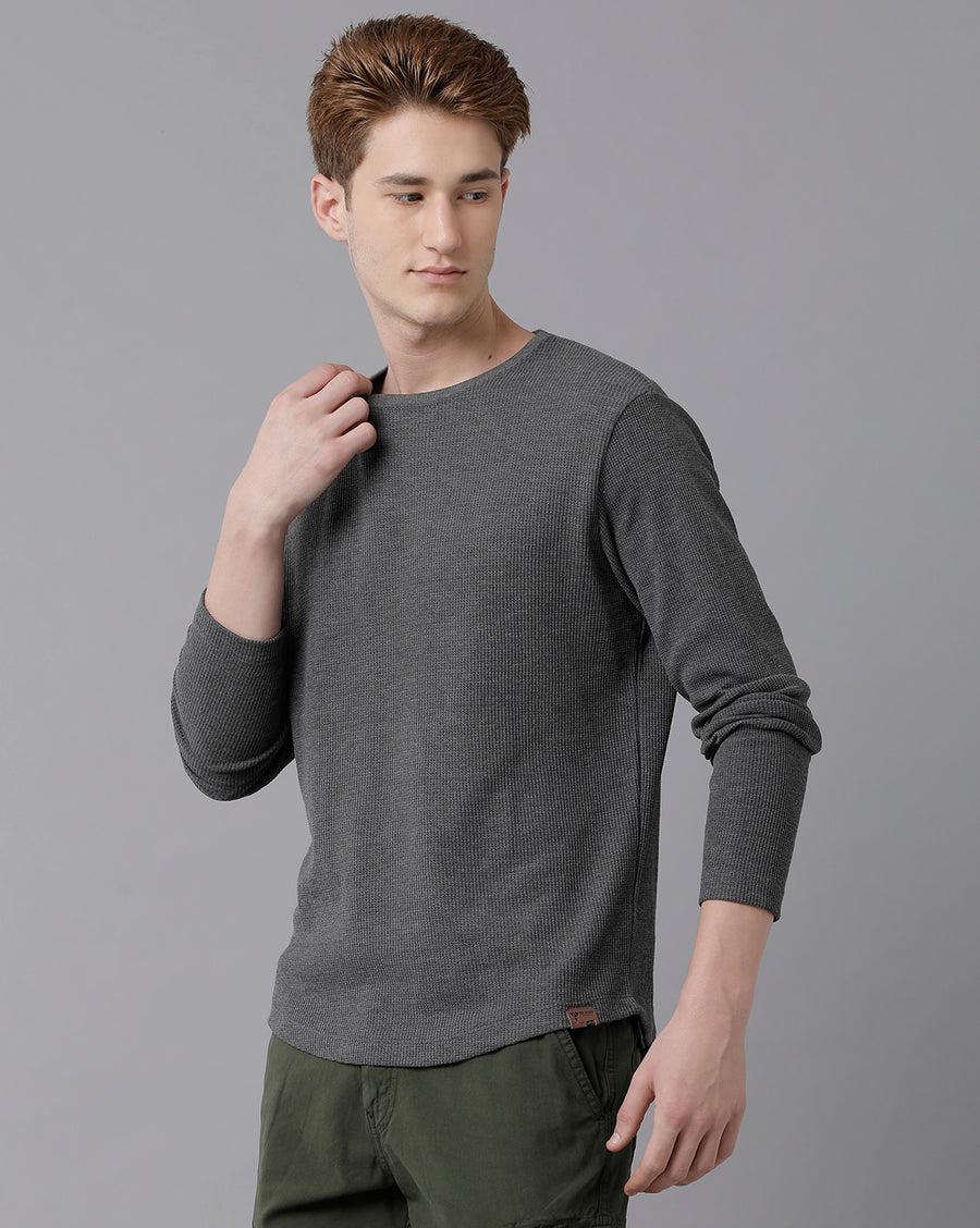 VOI Jeans Men's Grey Melange Full Sleeve T-shirt