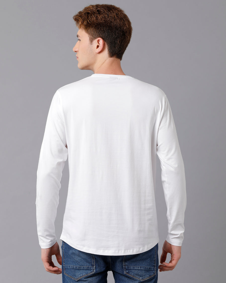 VOI Jeans Men's Solid White Full Sleeve  Crew Neck T-shirt