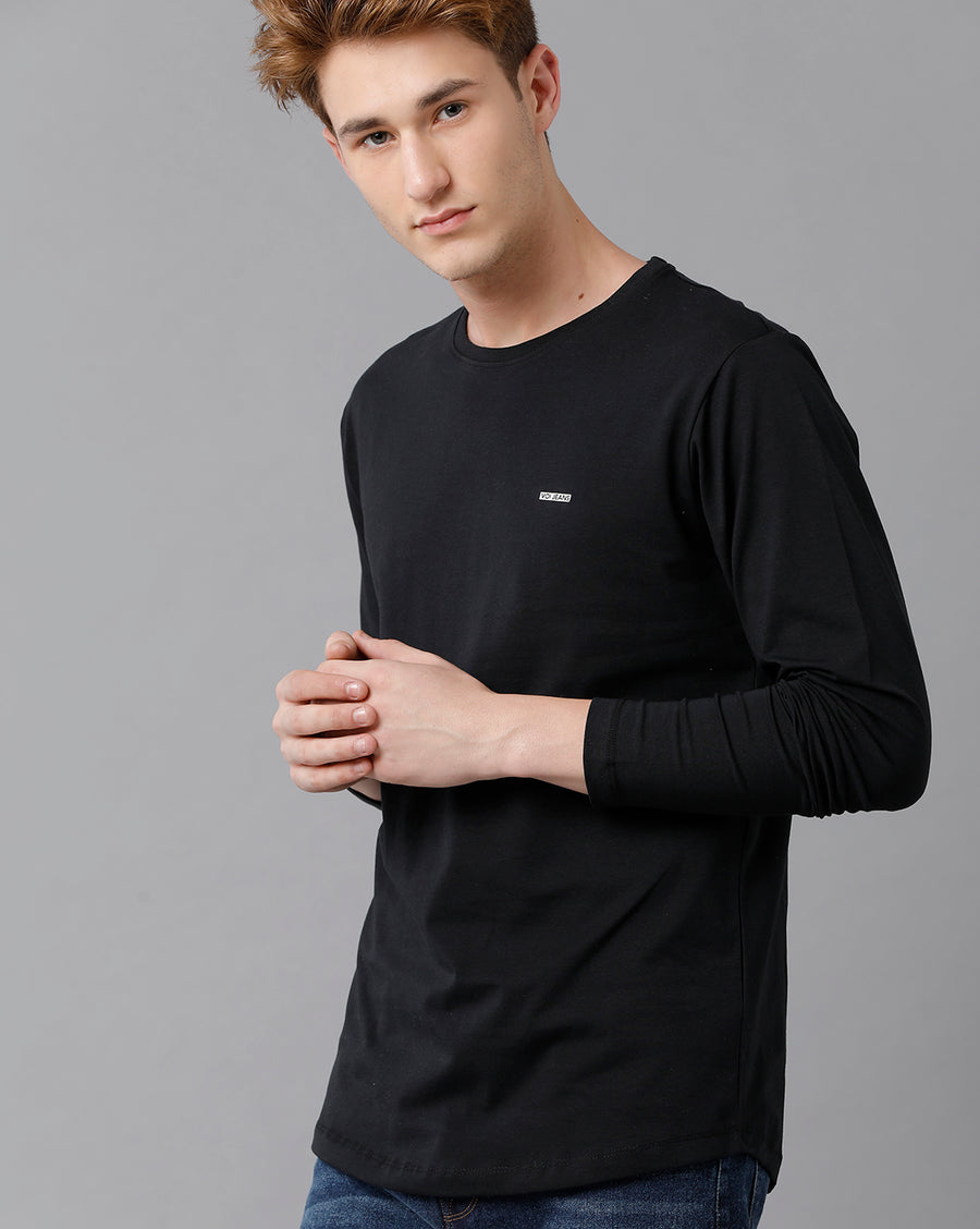 VOI Jeans Men's Solid Black Full Sleeve  Crew Neck T-shirt