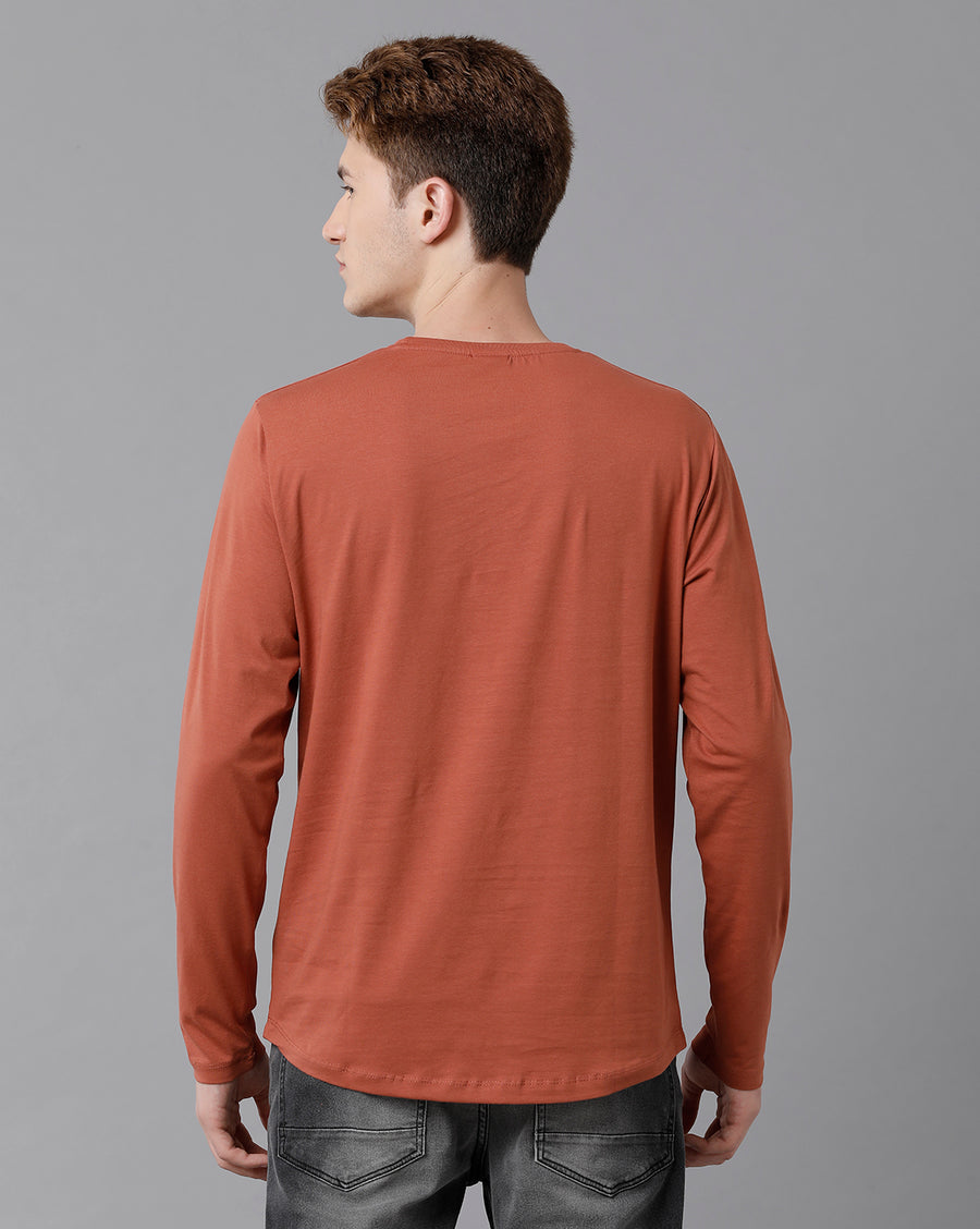 VOI Jeans Men's Solid Brown Full Sleeve  Crew Neck T-shirt
