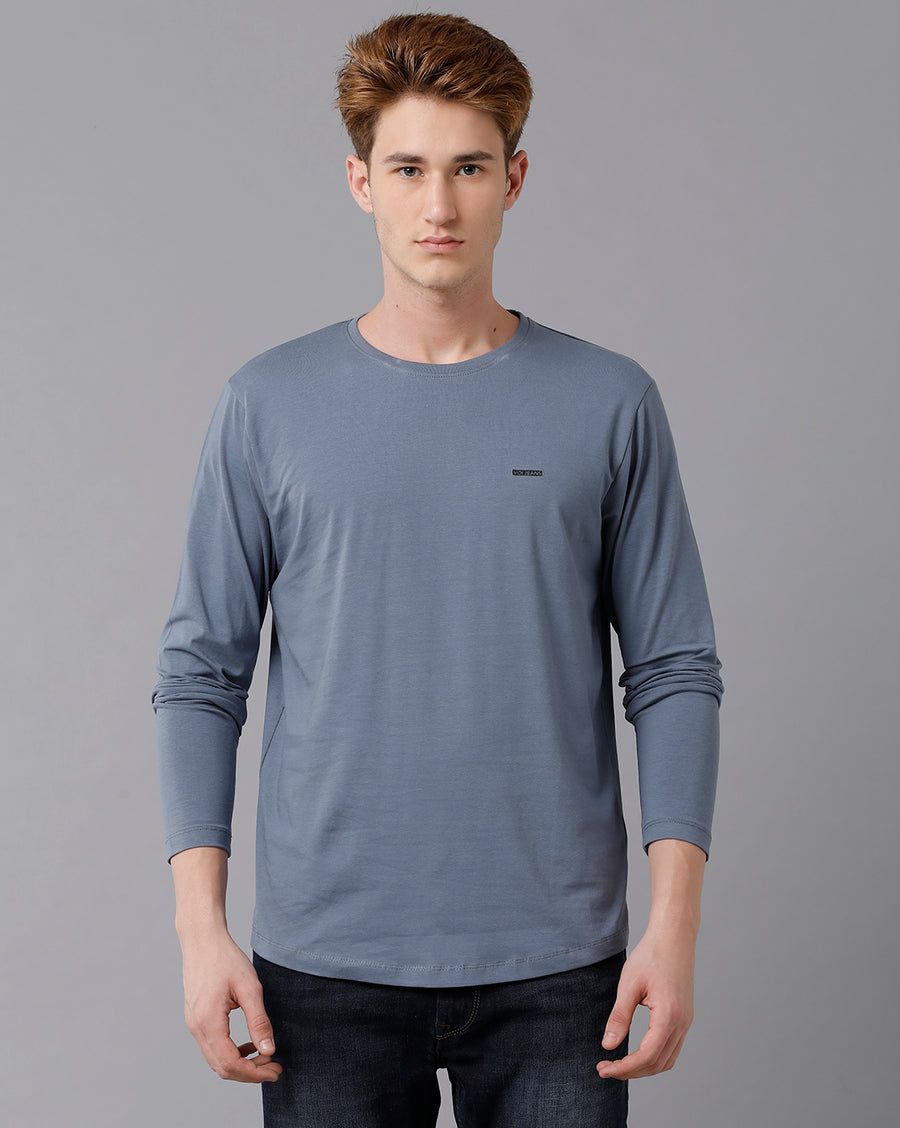 VOI Jeans Men's Dark Grey Full Sleeve Crew Neck T-shirt