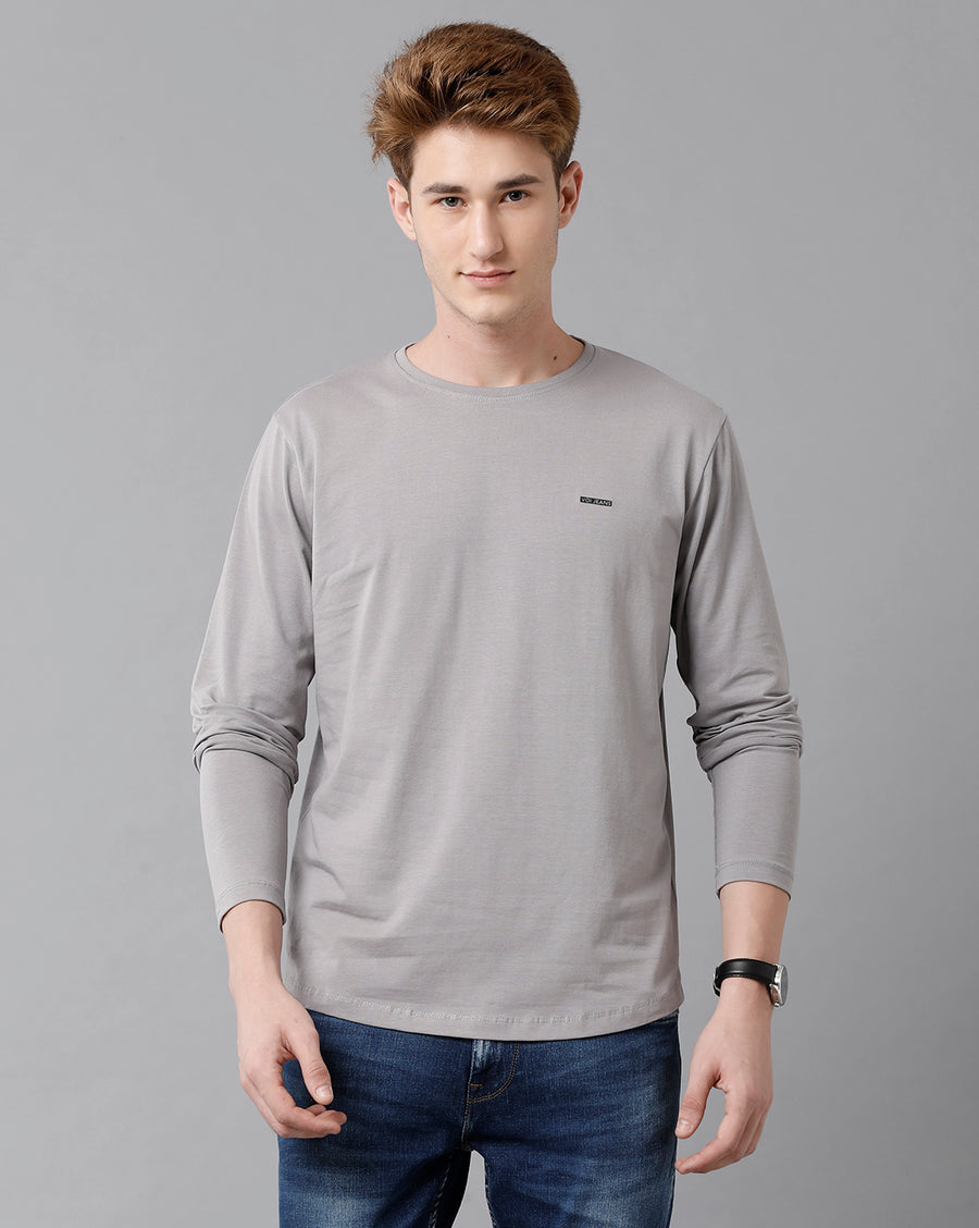 VOI Jeans Men's Grey Full Sleeve Crew Neck T-shirt