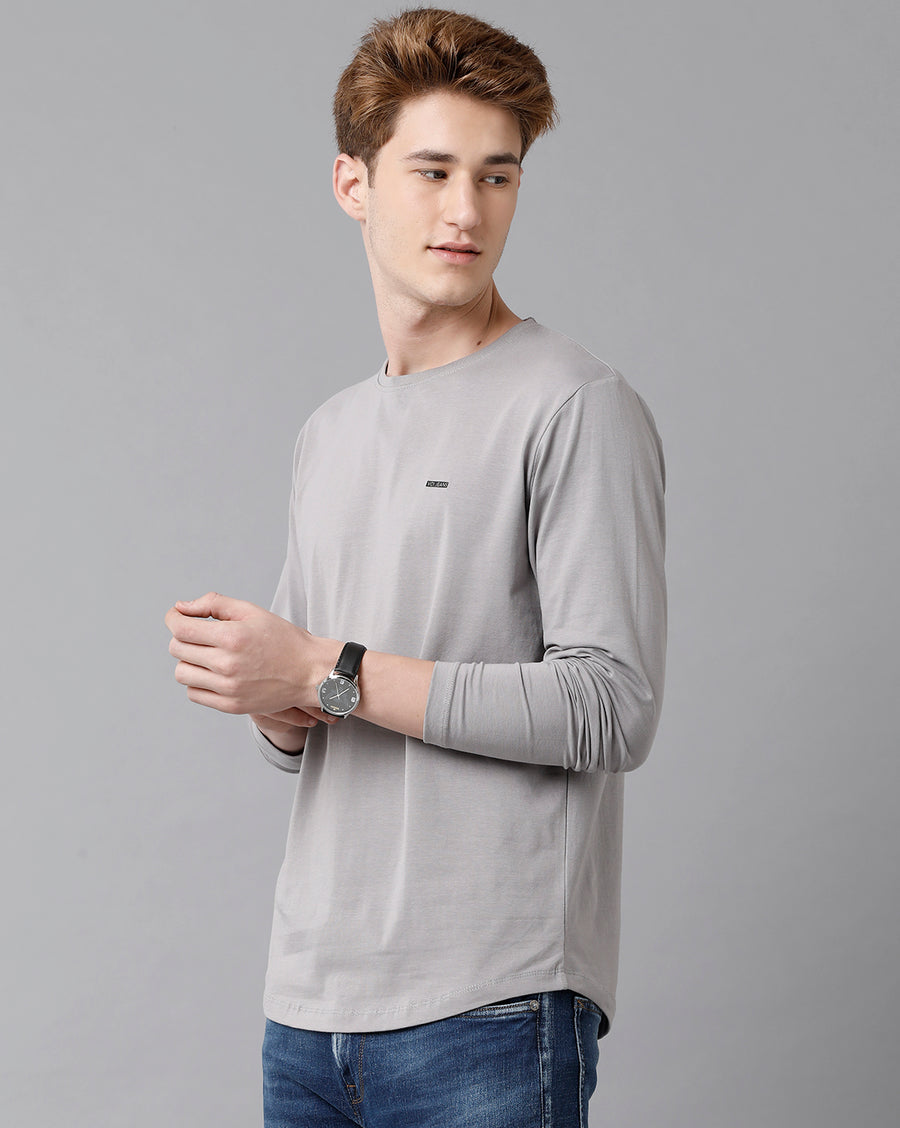 VOI Jeans Men's Grey Full Sleeve Crew Neck T-shirt