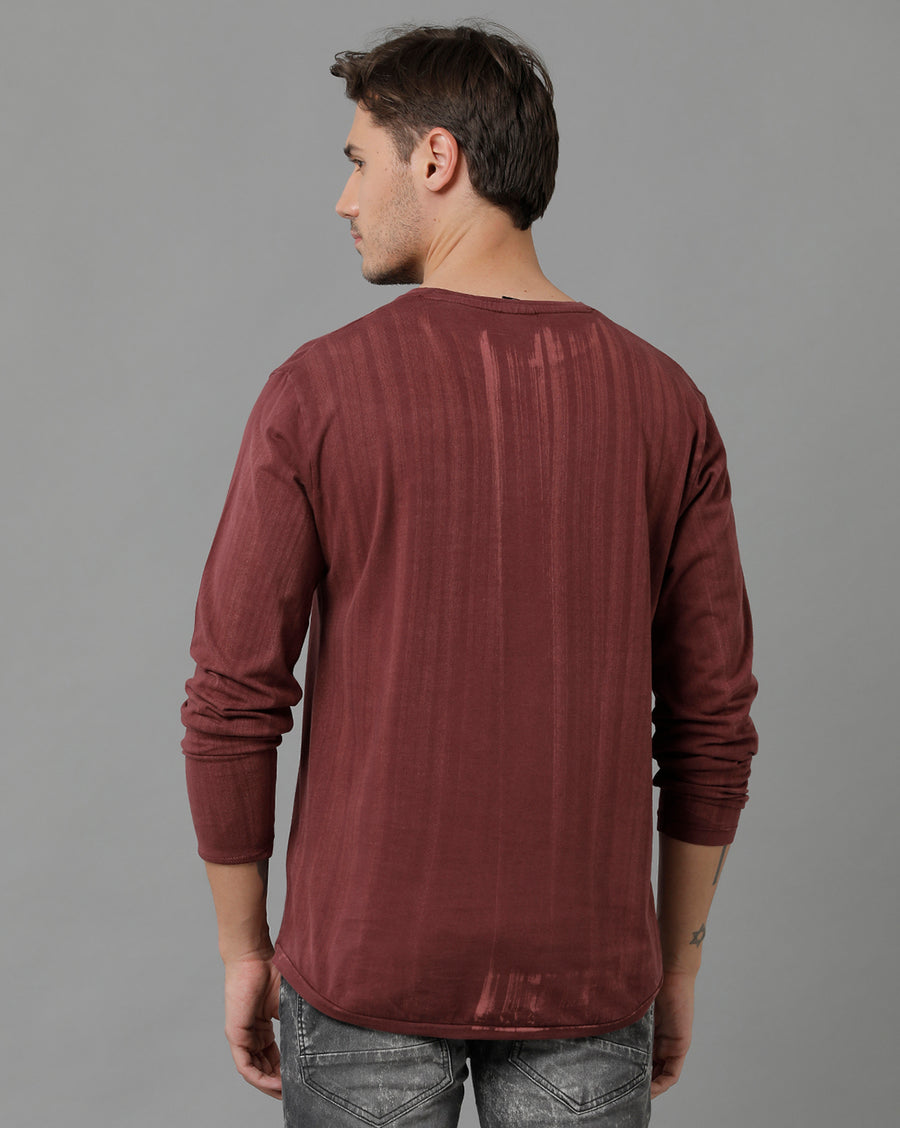 Voi Jeans Burgundy Colored Men's Regular Fit T-shirt-VOTS1728