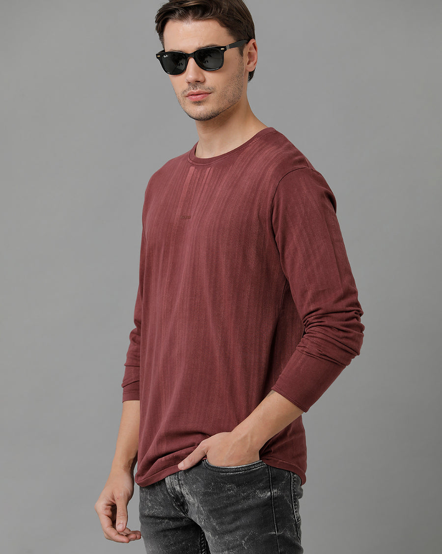 Voi Jeans Burgundy Colored Men's Regular Fit T-shirt-VOTS1728